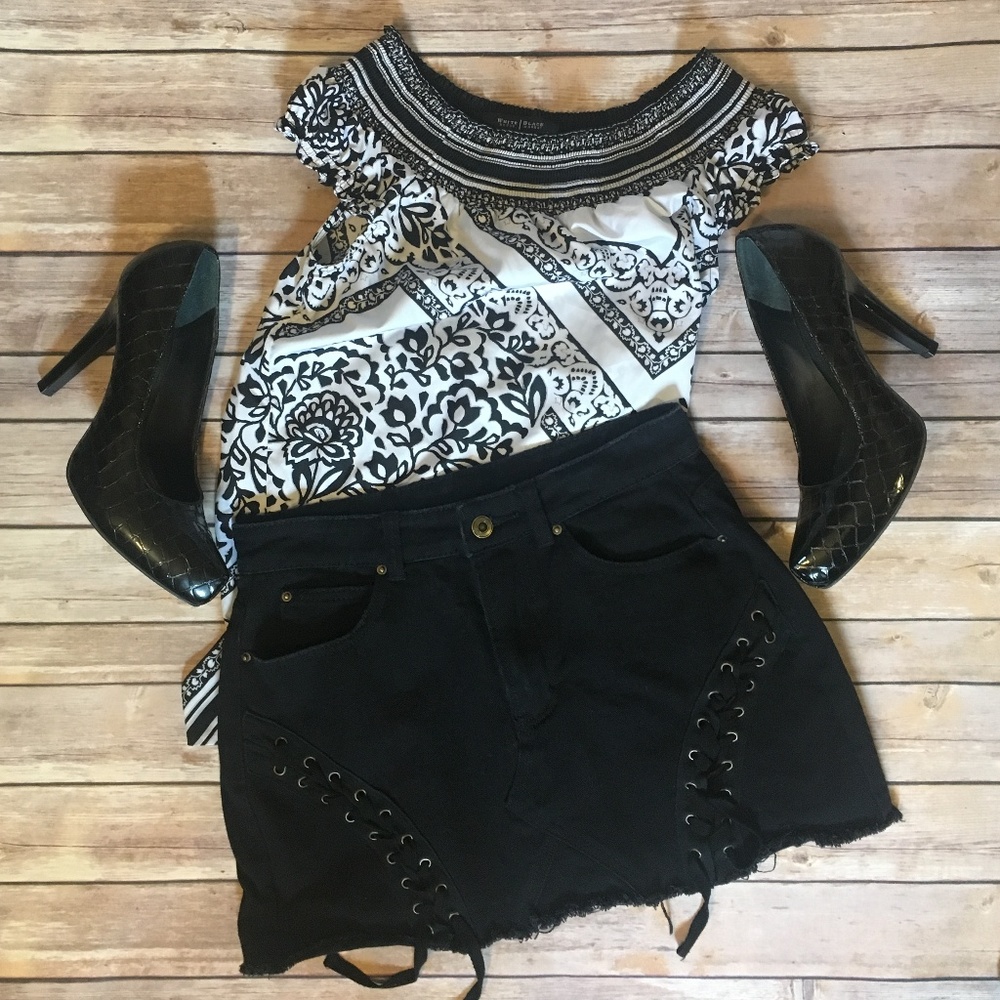 Cotton Candy LA Black Denim Skirt Laced up accent